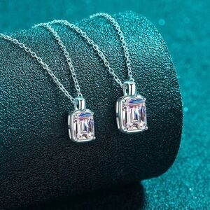 925 Silver 2 Carat Moissanite Emerald Cut Pendant Necklace